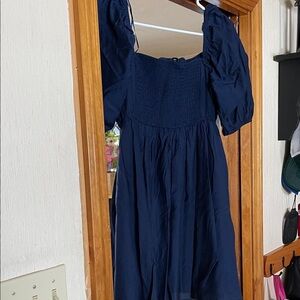 Blu Pepper Navy Puff-Sleeve Square Neck Midi Dress